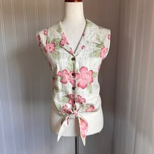 Vintage 90s Twee Tan Floral Top XL
